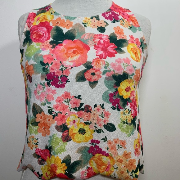 Quiz Floral Top Sleeveless Cami White Multicoloured Scallop Hem Colourful UK 12 - Picture 2 of 8